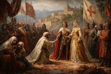 המלך פרננדו והמלכה איזבלה מקבלים את מפתחות העיר מידי מוחמד ה־12 (בו־עבדיל) – השליט המוסלמי האחרון של גרנדה